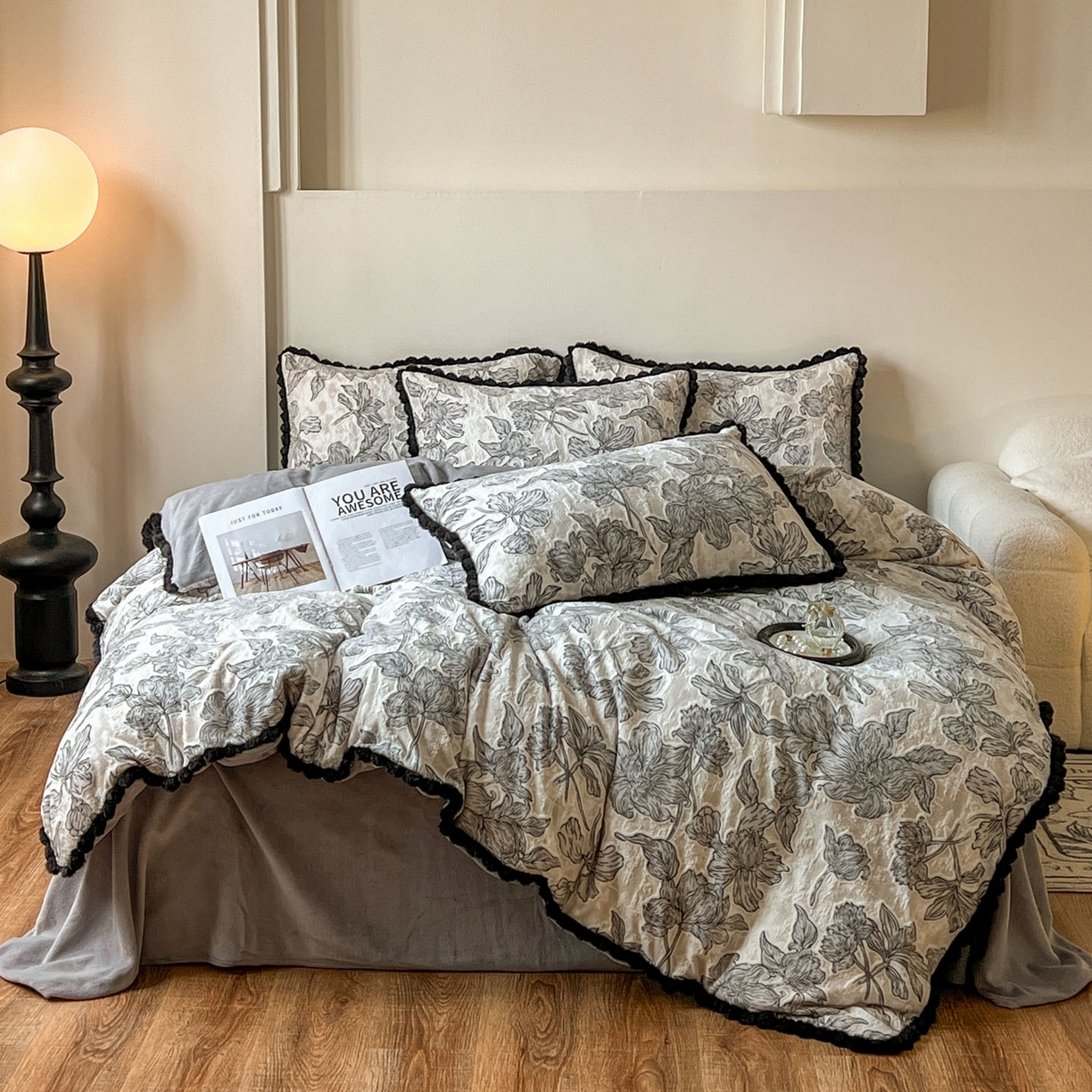 91家纺网 家纺一手货源 找家纺 梵克保罗 2025新款立体雕花绒球球四件套（提供买家秀） 卢浮花园