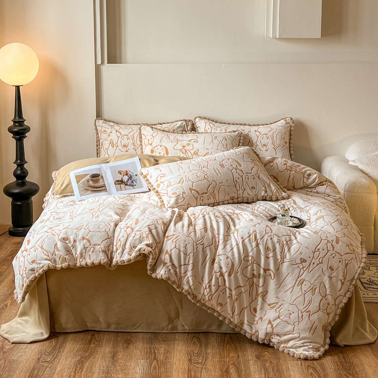 91家纺网 家纺一手货源 找家纺 梵克保罗 2025新款立体雕花绒球球四件套（提供买家秀） 狗狗乐园