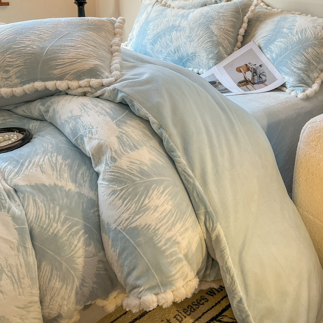 91家纺网 家纺一手货源 找家纺 梵克保罗 2025新款立体雕花绒球球四件套（提供买家秀） 慕叶