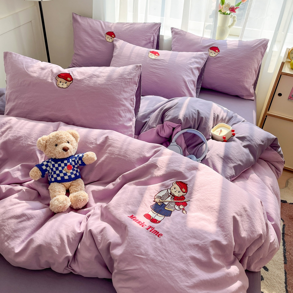 91家纺网 家纺一手货源 找家纺 优承佳生活馆 2026新款软糯云朵棉刺绣三件套四件套单被套小熊系列-系列一 绅士熊