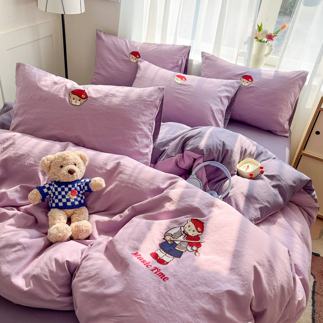 91家纺网 家纺一手货源 找家纺 优承佳生活馆 2026新款软糯云朵棉刺绣三件套四件套单被套小熊系列-系列一 绅士熊