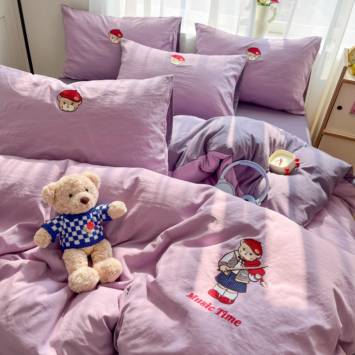 91家纺网 家纺一手货源 找家纺 优承佳生活馆 2026新款软糯云朵棉刺绣三件套四件套单被套小熊系列-系列一 绅士熊