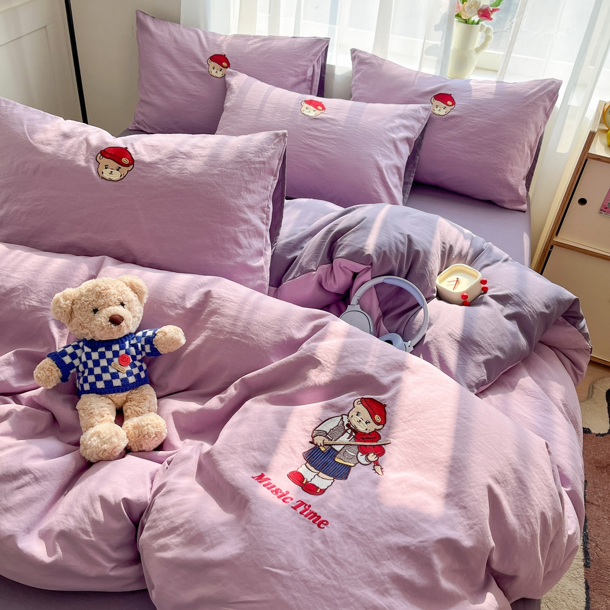 91家纺网 家纺一手货源 找家纺 优承佳生活馆 2026新款软糯云朵棉刺绣三件套四件套单被套小熊系列-系列一 绅士熊