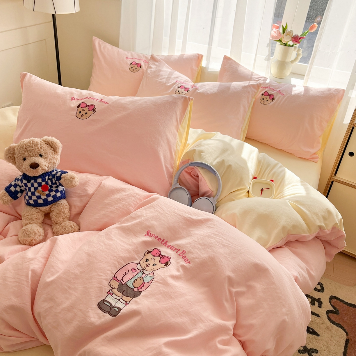 91家纺网 家纺一手货源 找家纺 优承佳生活馆 2026新款软糯云朵棉刺绣三件套四件套单被套小熊系列-系列一 甜蜜熊