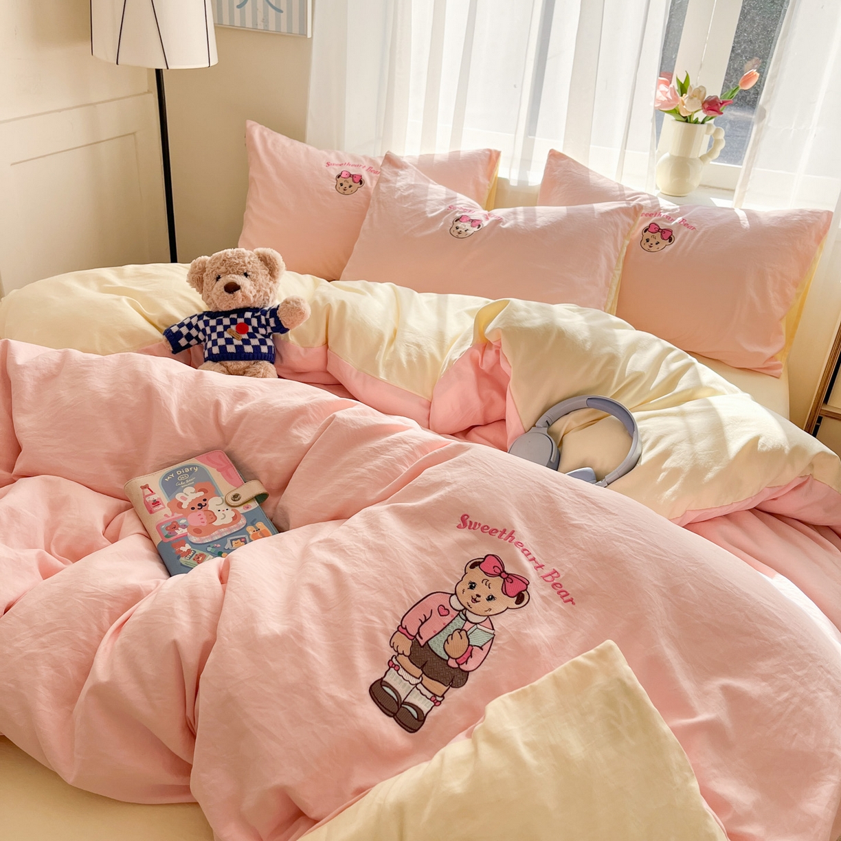 91家纺网 家纺一手货源 找家纺 优承佳生活馆 2026新款软糯云朵棉刺绣三件套四件套单被套小熊系列-系列一 甜蜜熊