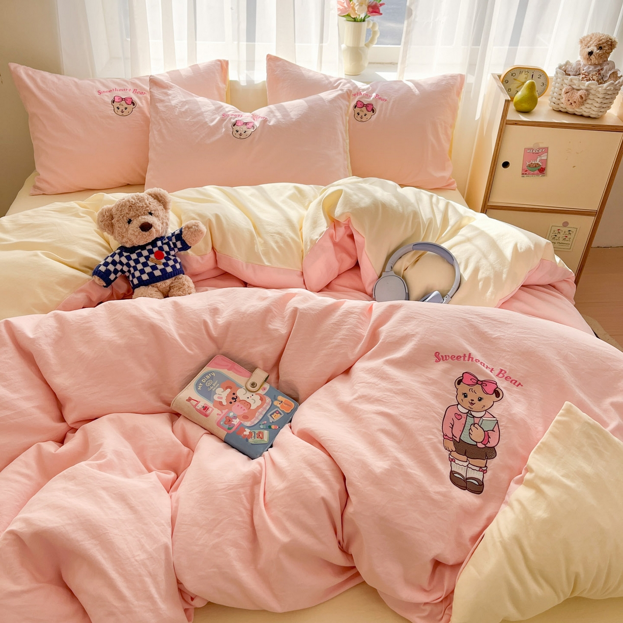 91家纺网 家纺一手货源 找家纺 优承佳生活馆 2026新款软糯云朵棉刺绣三件套四件套单被套小熊系列-系列一 甜蜜熊