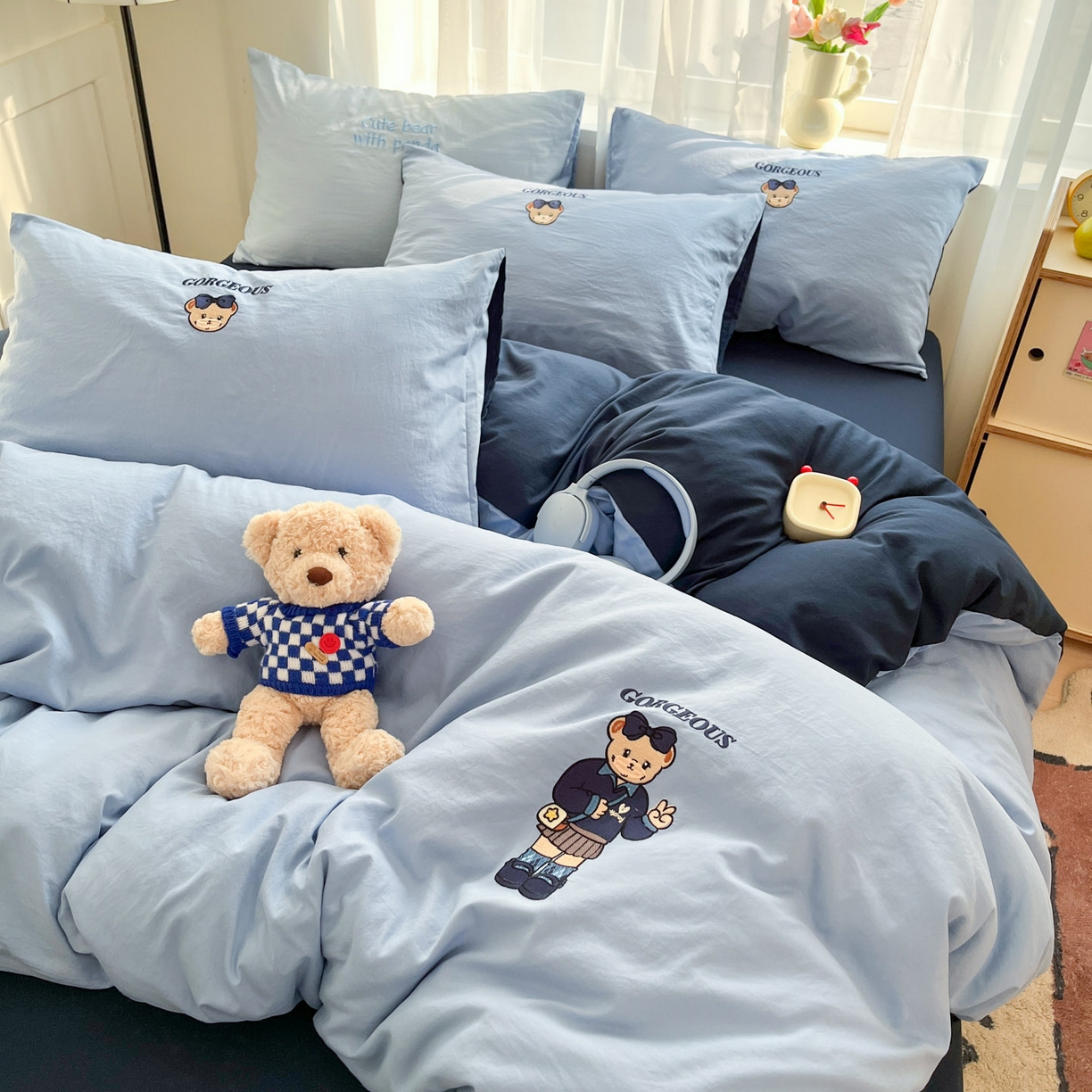 91家纺网 家纺一手货源 找家纺 优承佳生活馆 2026新款软糯云朵棉刺绣三件套四件套单被套小熊系列-系列一 耶比熊