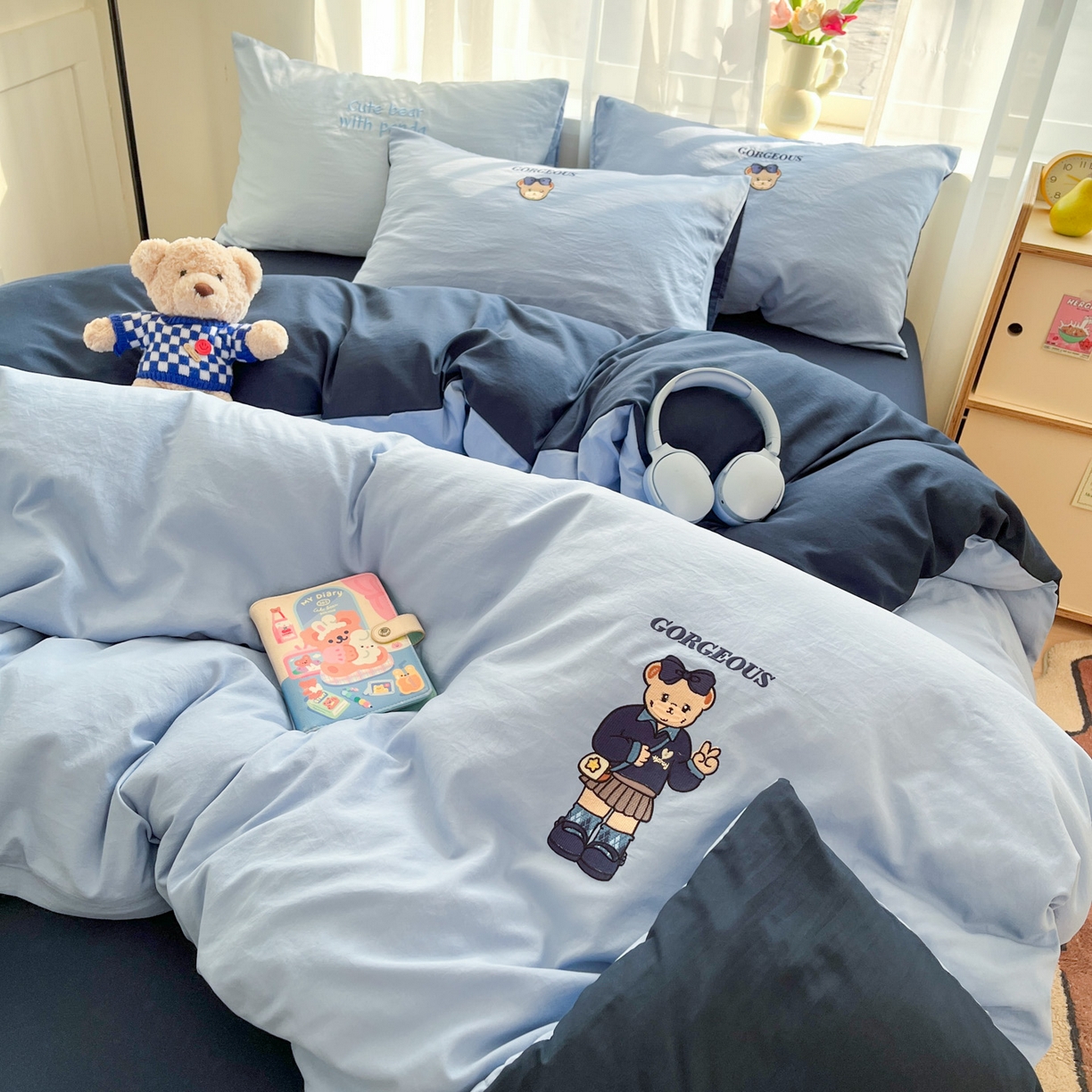 91家纺网 家纺一手货源 找家纺 优承佳生活馆 2026新款软糯云朵棉刺绣三件套四件套单被套小熊系列-系列一 耶比熊