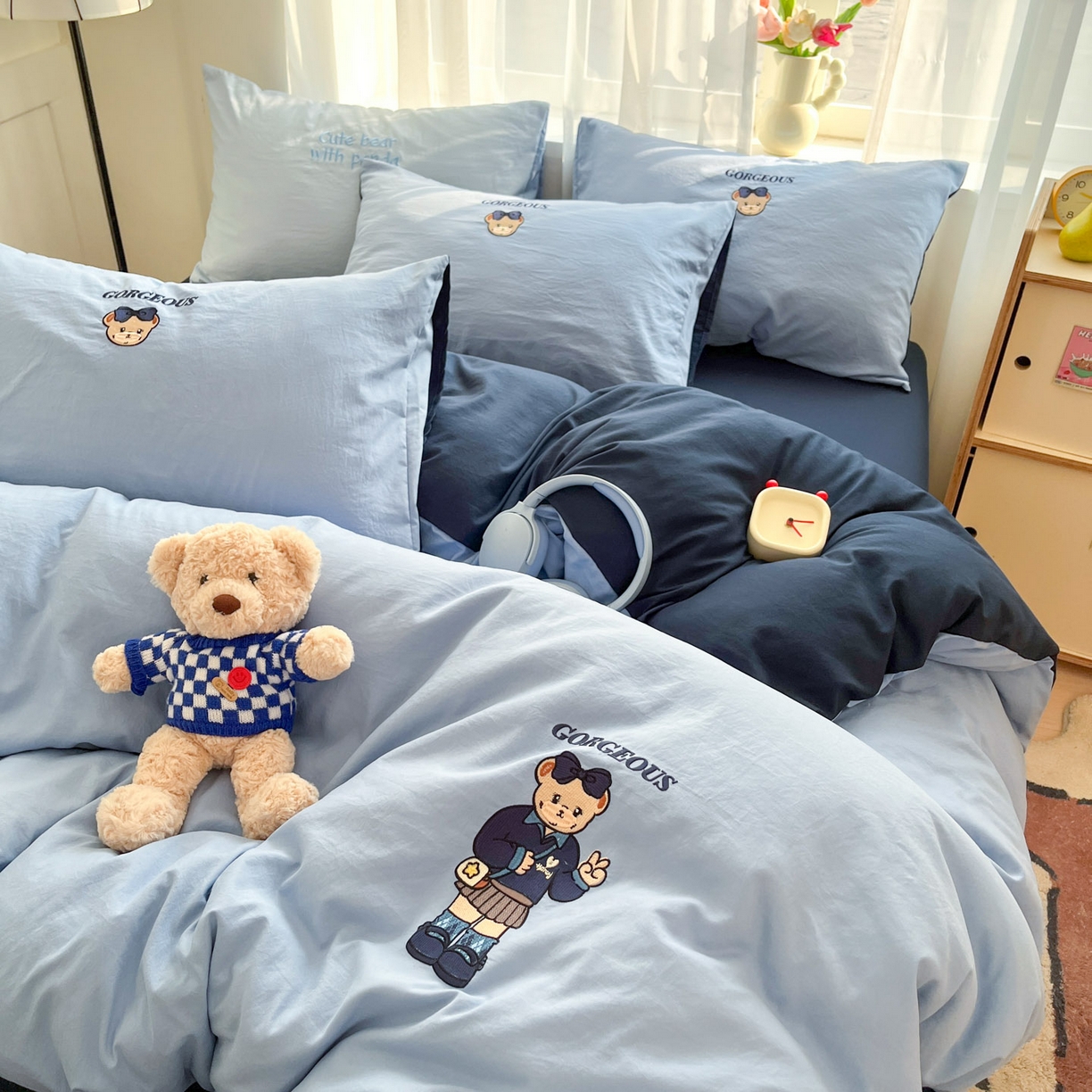 91家纺网 家纺一手货源 找家纺 优承佳生活馆 2026新款软糯云朵棉刺绣三件套四件套单被套小熊系列-系列一 耶比熊