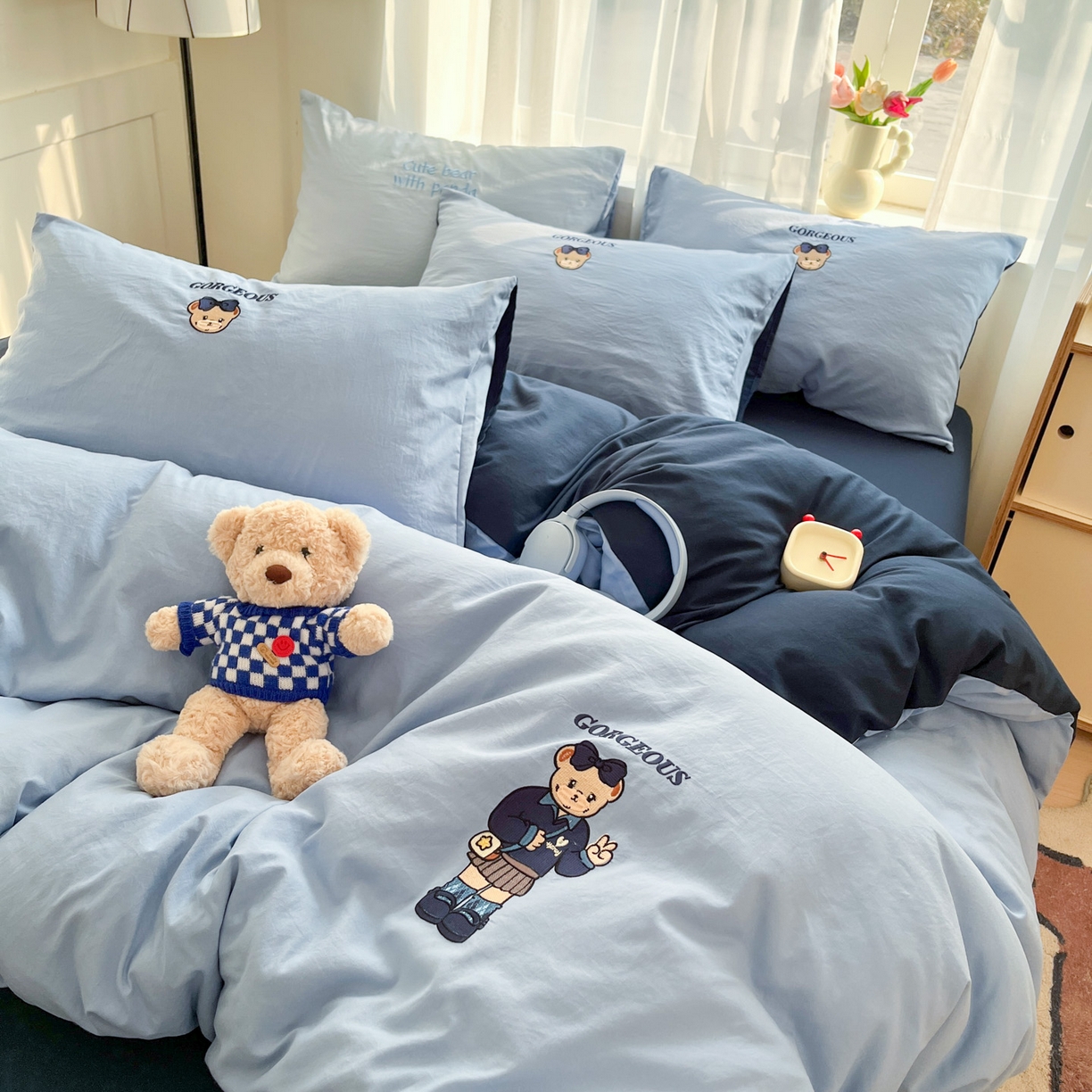 91家纺网 家纺一手货源 找家纺 优承佳生活馆 2026新款软糯云朵棉刺绣三件套四件套单被套小熊系列-系列一 耶比熊