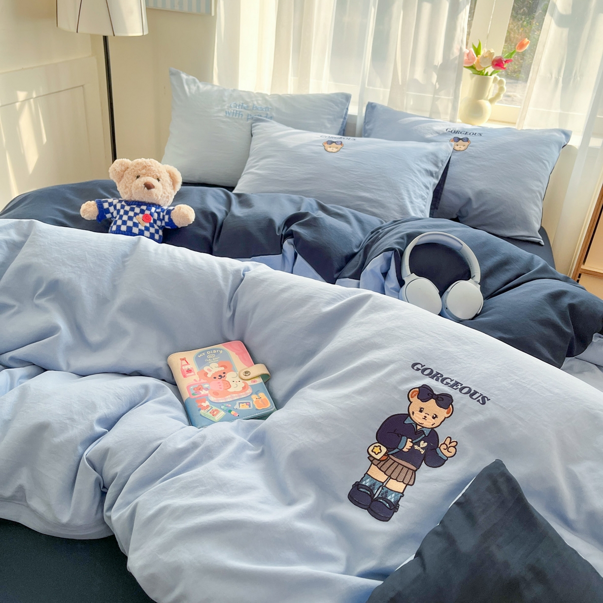 91家纺网 家纺一手货源 找家纺 优承佳生活馆 2026新款软糯云朵棉刺绣三件套四件套单被套小熊系列-系列一 耶比熊