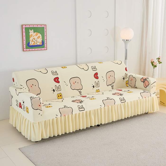 91家纺网 家纺一手货源 找家纺 兴俪韵家纺 2025新款裙边款图案双扶手沙发套 小蝴蝶