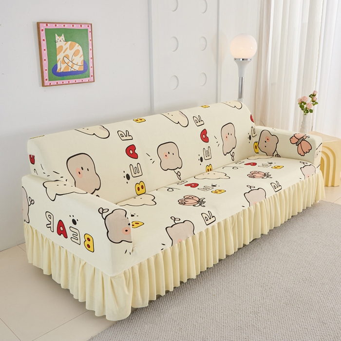 91家纺网 家纺一手货源 找家纺 兴俪韵家纺 2025新款裙边款图案双扶手沙发套 小蝴蝶