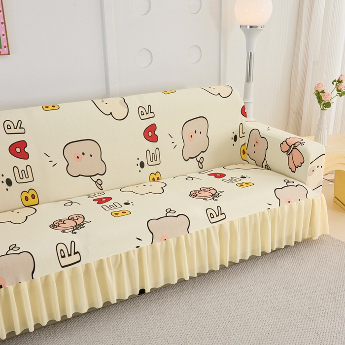 91家纺网 家纺一手货源 找家纺 兴俪韵家纺 2025新款裙边款图案双扶手沙发套 小蝴蝶