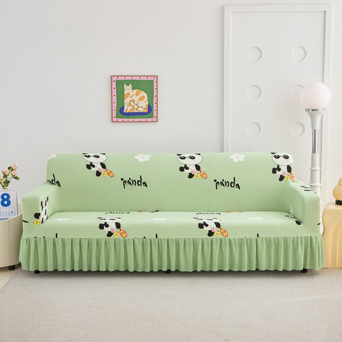 兴俪韵家纺 2025新款裙边款图案双扶手沙发套 小熊猫