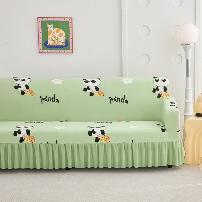 91家纺网 家纺一手货源 找家纺 兴俪韵家纺 2025新款裙边款图案双扶手沙发套 小熊猫