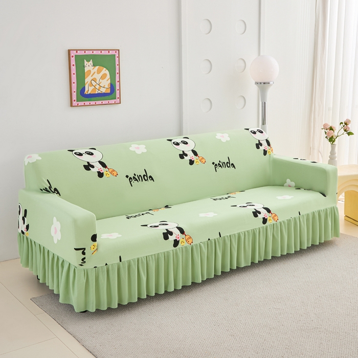 91家纺网 家纺一手货源 找家纺 兴俪韵家纺 2025新款裙边款图案双扶手沙发套 小熊猫