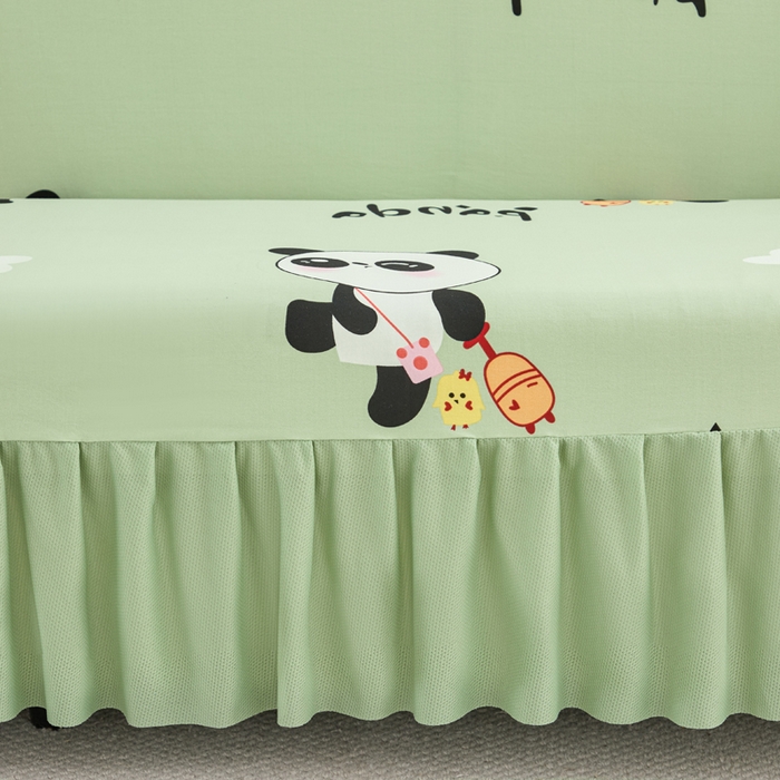 91家纺网 家纺一手货源 找家纺 兴俪韵家纺 2025新款裙边款图案双扶手沙发套 小熊猫