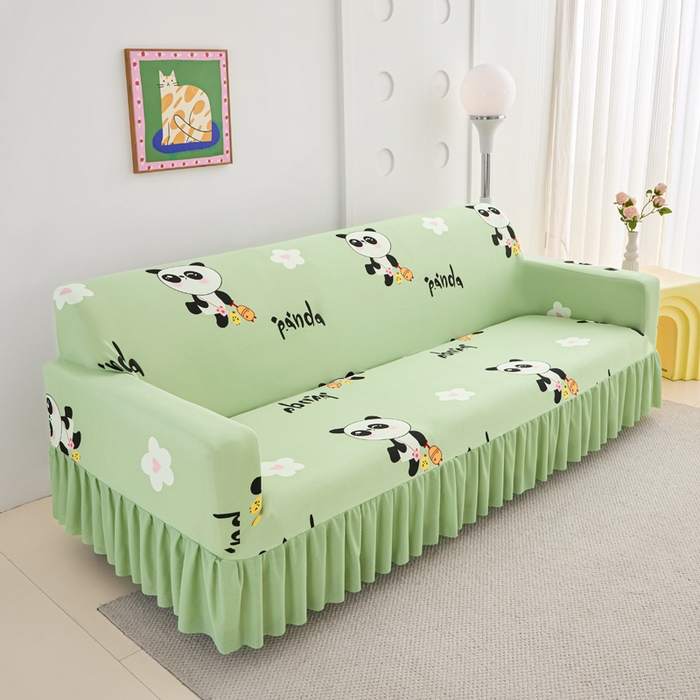 91家纺网 家纺一手货源 找家纺 兴俪韵家纺 2025新款裙边款图案双扶手沙发套 小熊猫