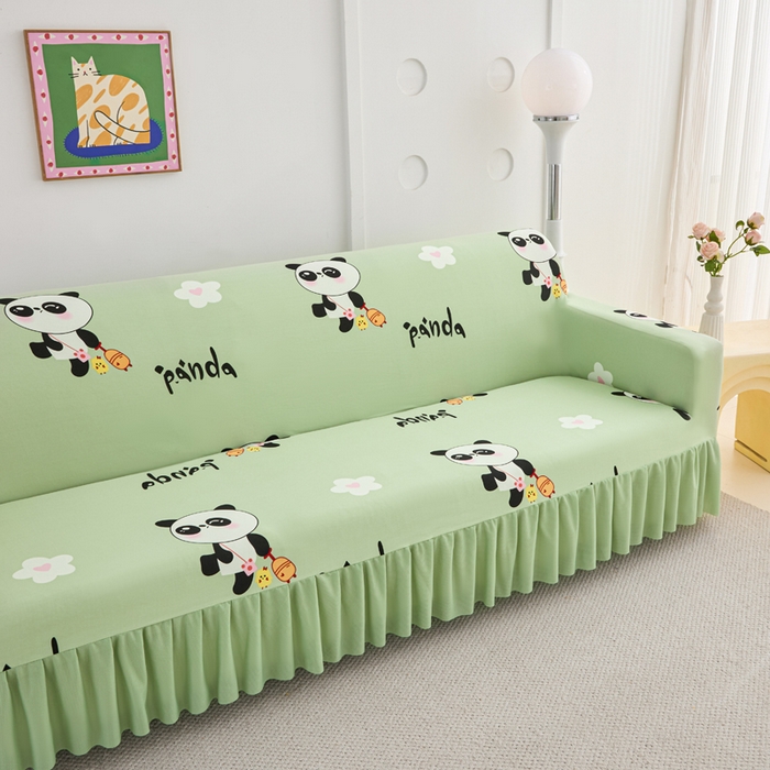 91家纺网 家纺一手货源 找家纺 兴俪韵家纺 2025新款裙边款图案双扶手沙发套 小熊猫