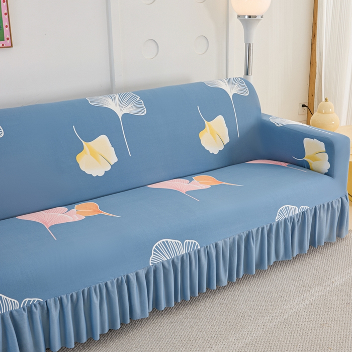 91家纺网 家纺一手货源 找家纺 兴俪韵家纺 2025新款裙边款图案双扶手沙发套 银杏叶