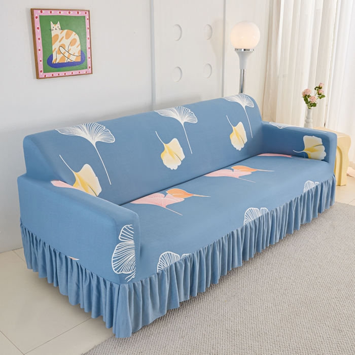 91家纺网 家纺一手货源 找家纺 兴俪韵家纺 2025新款裙边款图案双扶手沙发套 银杏叶