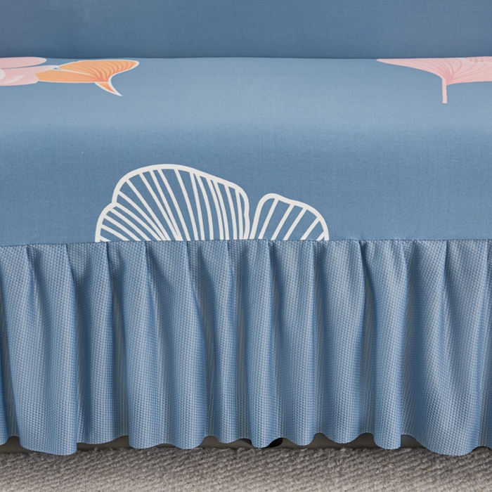 91家纺网 家纺一手货源 找家纺 兴俪韵家纺 2025新款裙边款图案双扶手沙发套 银杏叶