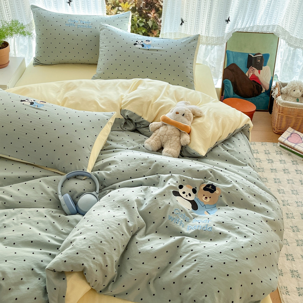 91家纺网 家纺一手货源 找家纺 优承佳生活馆 2026新款软糯云朵棉刺绣三件套四件套单被套小熊系列-系列二 熊猫与熊