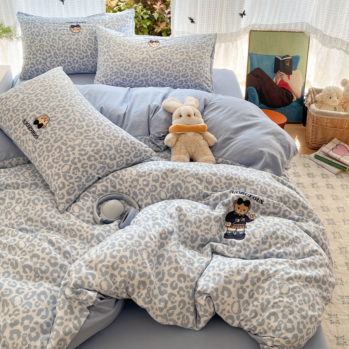 优承佳生活馆 2026新款软糯云朵棉刺绣三件套四件套单被套小熊系列-系列二 豹纹熊仔