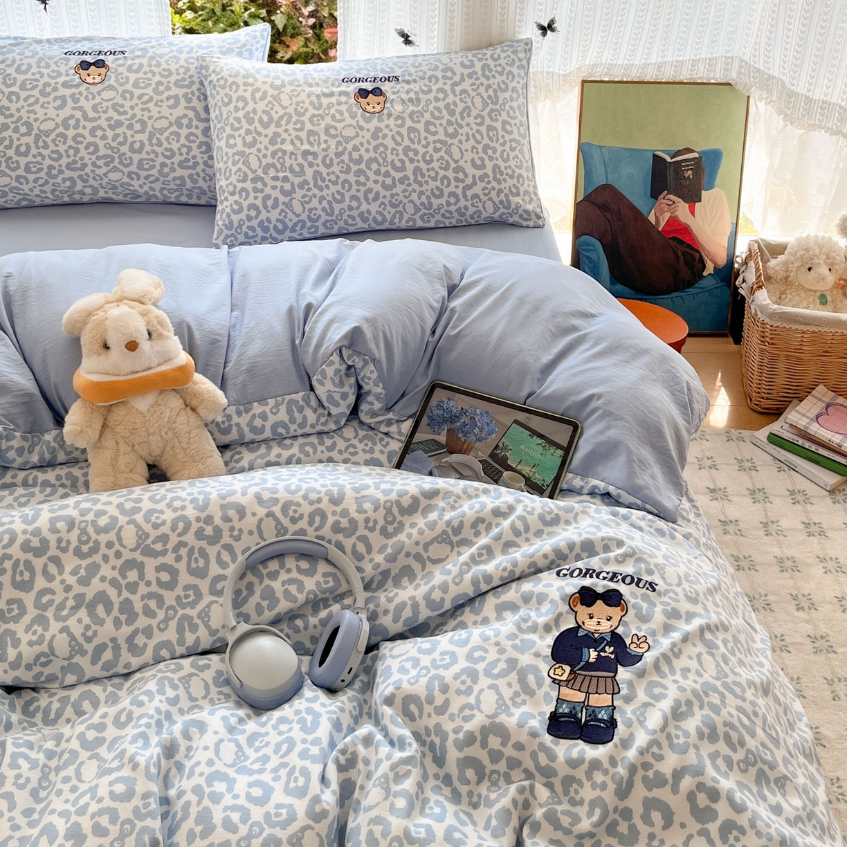 91家纺网 家纺一手货源 找家纺 优承佳生活馆 2026新款软糯云朵棉刺绣三件套四件套单被套小熊系列-系列二 豹纹熊仔