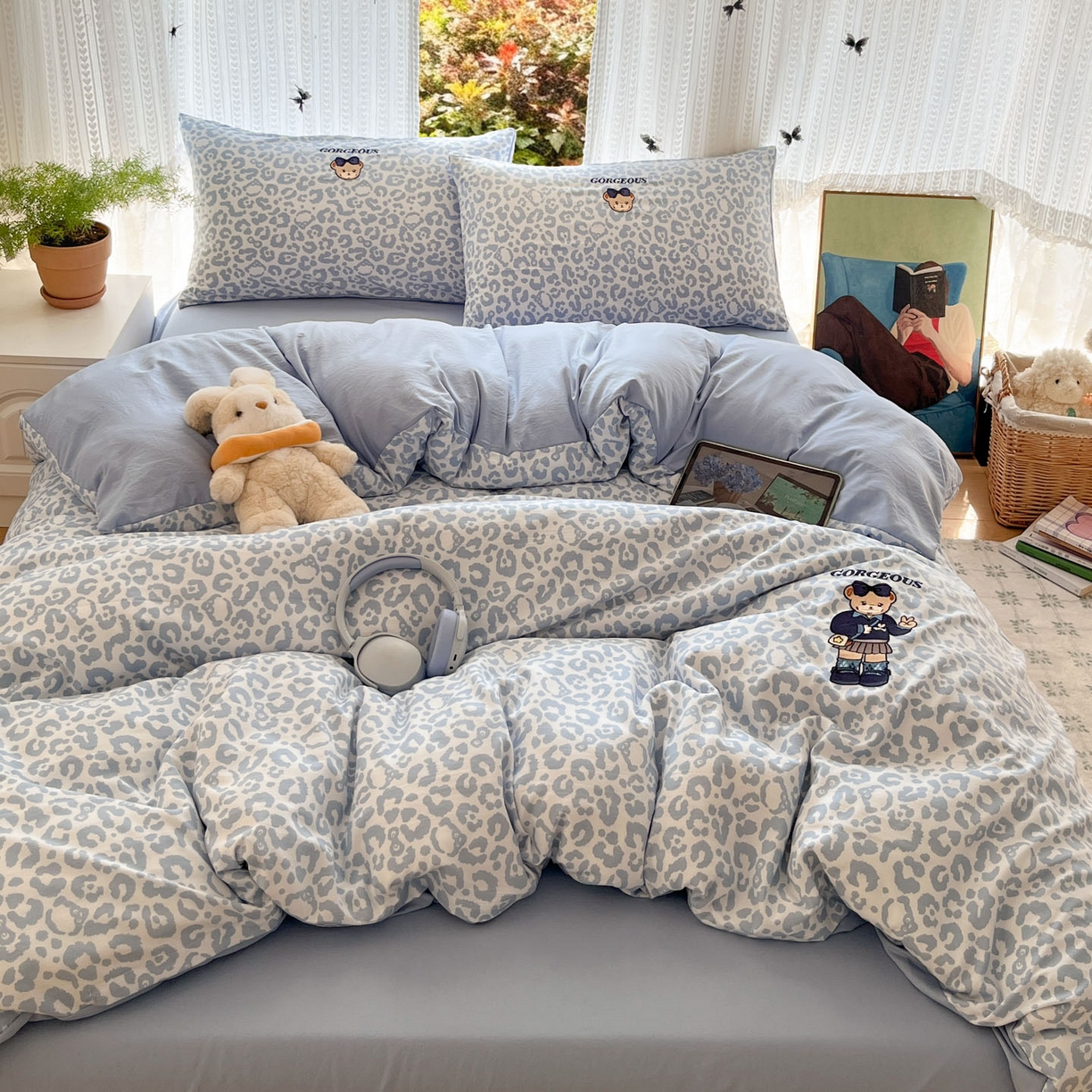 91家纺网 家纺一手货源 找家纺 优承佳生活馆 2026新款软糯云朵棉刺绣三件套四件套单被套小熊系列-系列二 豹纹熊仔