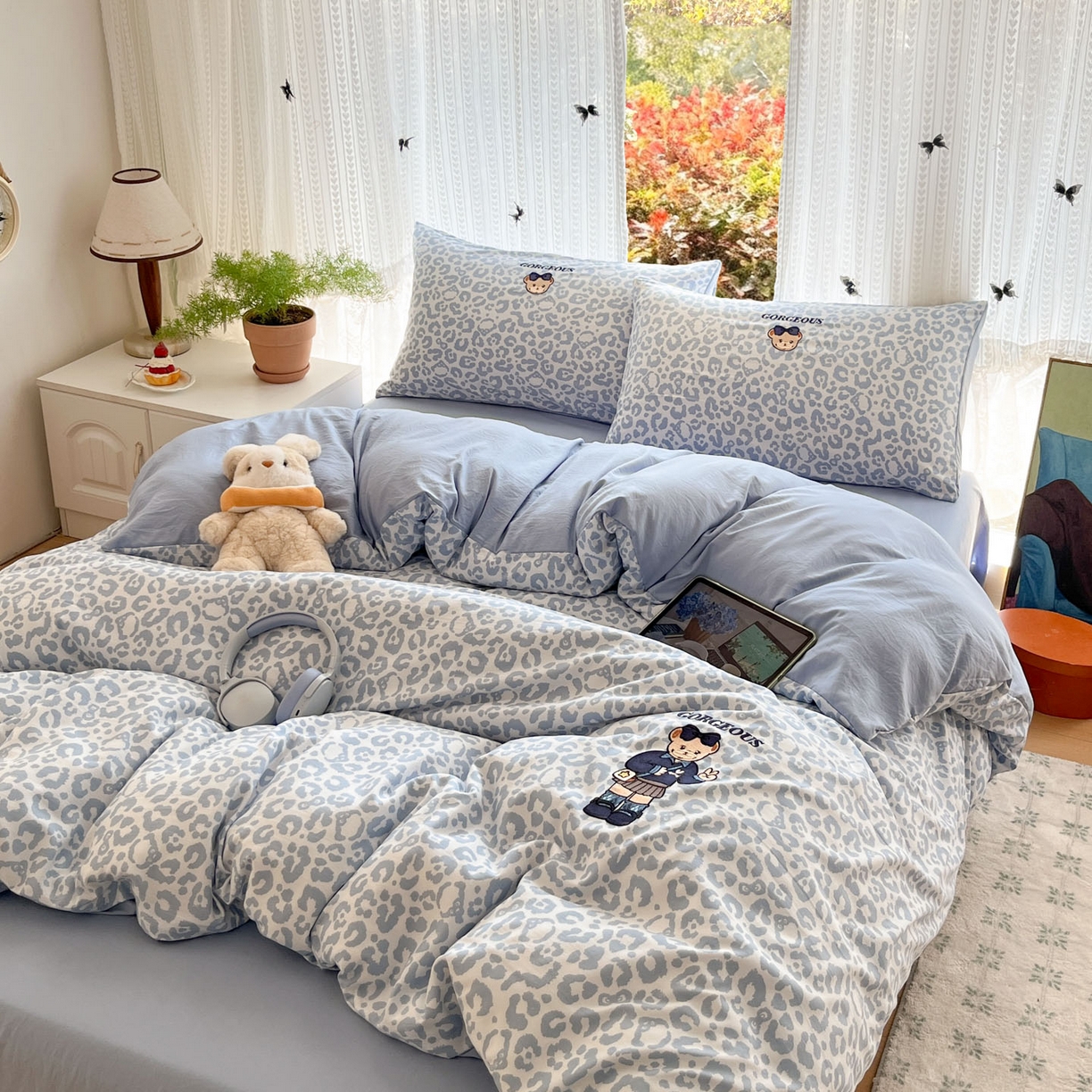 91家纺网 家纺一手货源 找家纺 优承佳生活馆 2026新款软糯云朵棉刺绣三件套四件套单被套小熊系列-系列二 豹纹熊仔