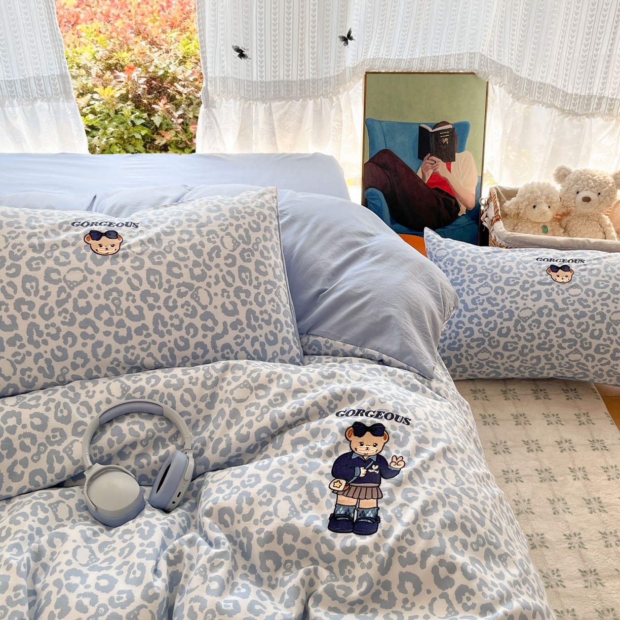 91家纺网 家纺一手货源 找家纺 优承佳生活馆 2026新款软糯云朵棉刺绣三件套四件套单被套小熊系列-系列二 豹纹熊仔