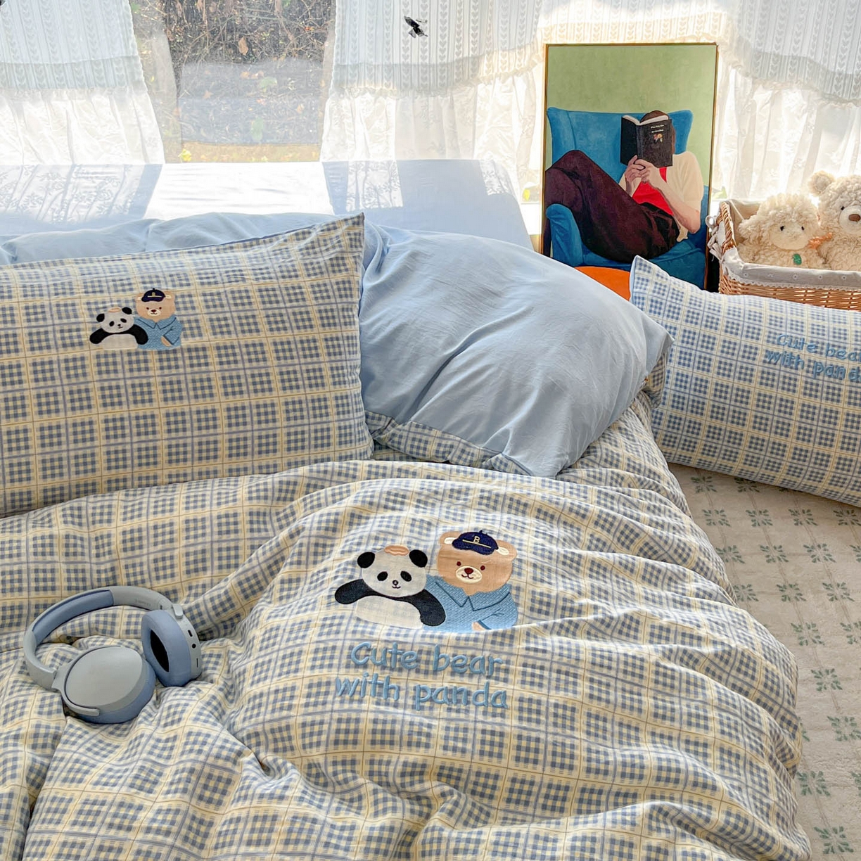 91家纺网 家纺一手货源 找家纺 优承佳生活馆 2026新款软糯云朵棉刺绣三件套四件套单被套小熊系列-系列二 好伙伴