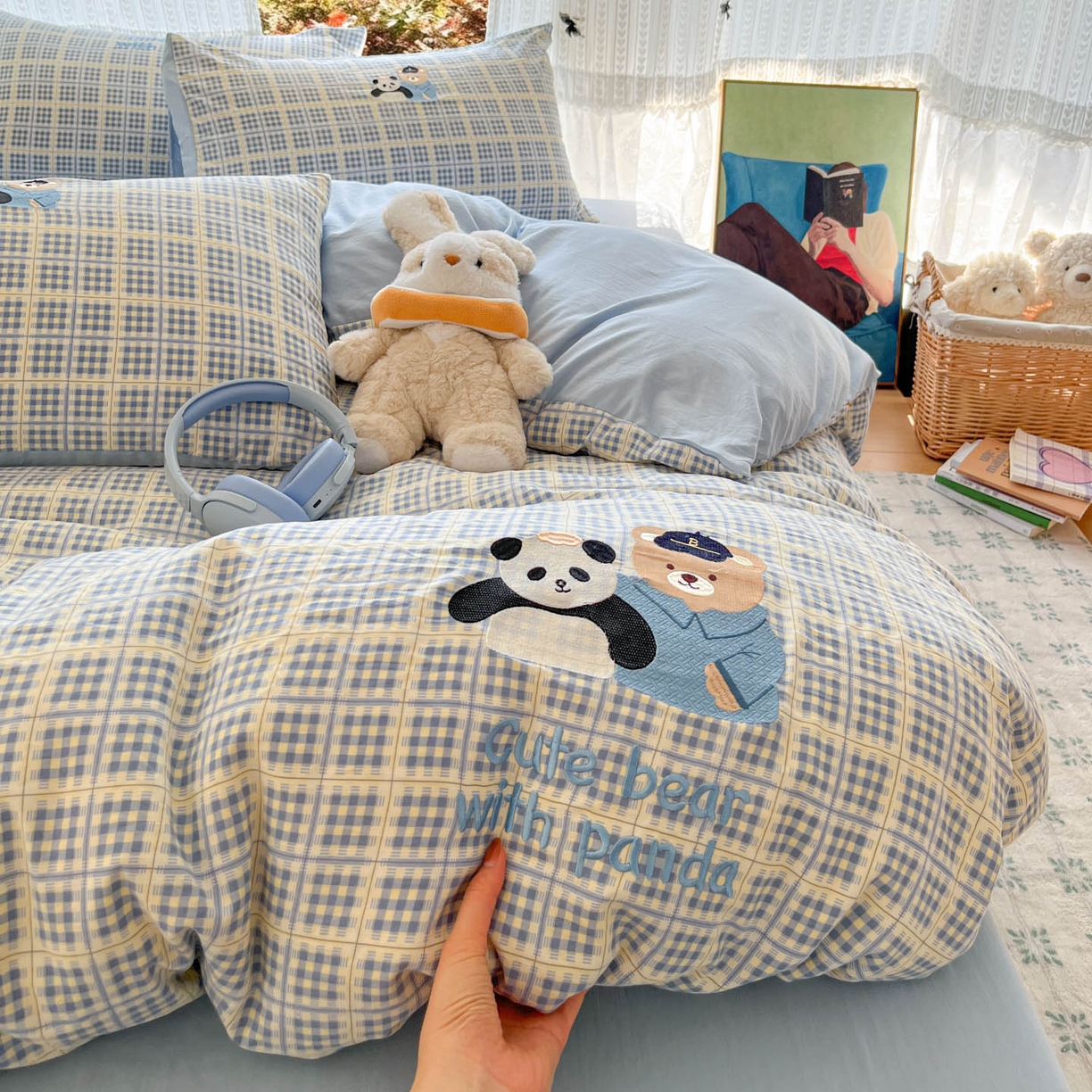 91家纺网 家纺一手货源 找家纺 优承佳生活馆 2026新款软糯云朵棉刺绣三件套四件套单被套小熊系列-系列二 好伙伴