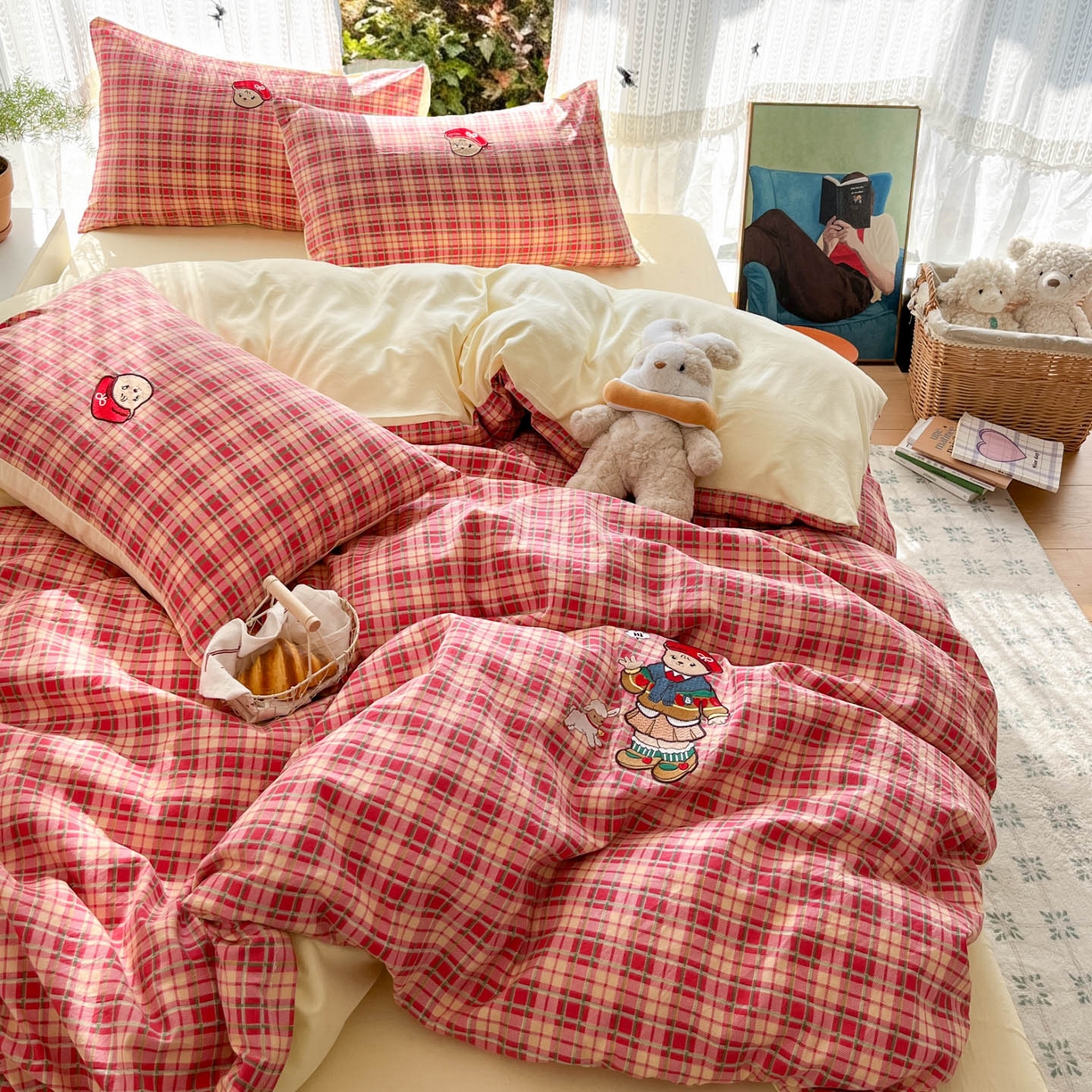 优承佳生活馆 2026新款软糯云朵棉刺绣三件套四件套单被套小熊系列-系列二 红帽小熊