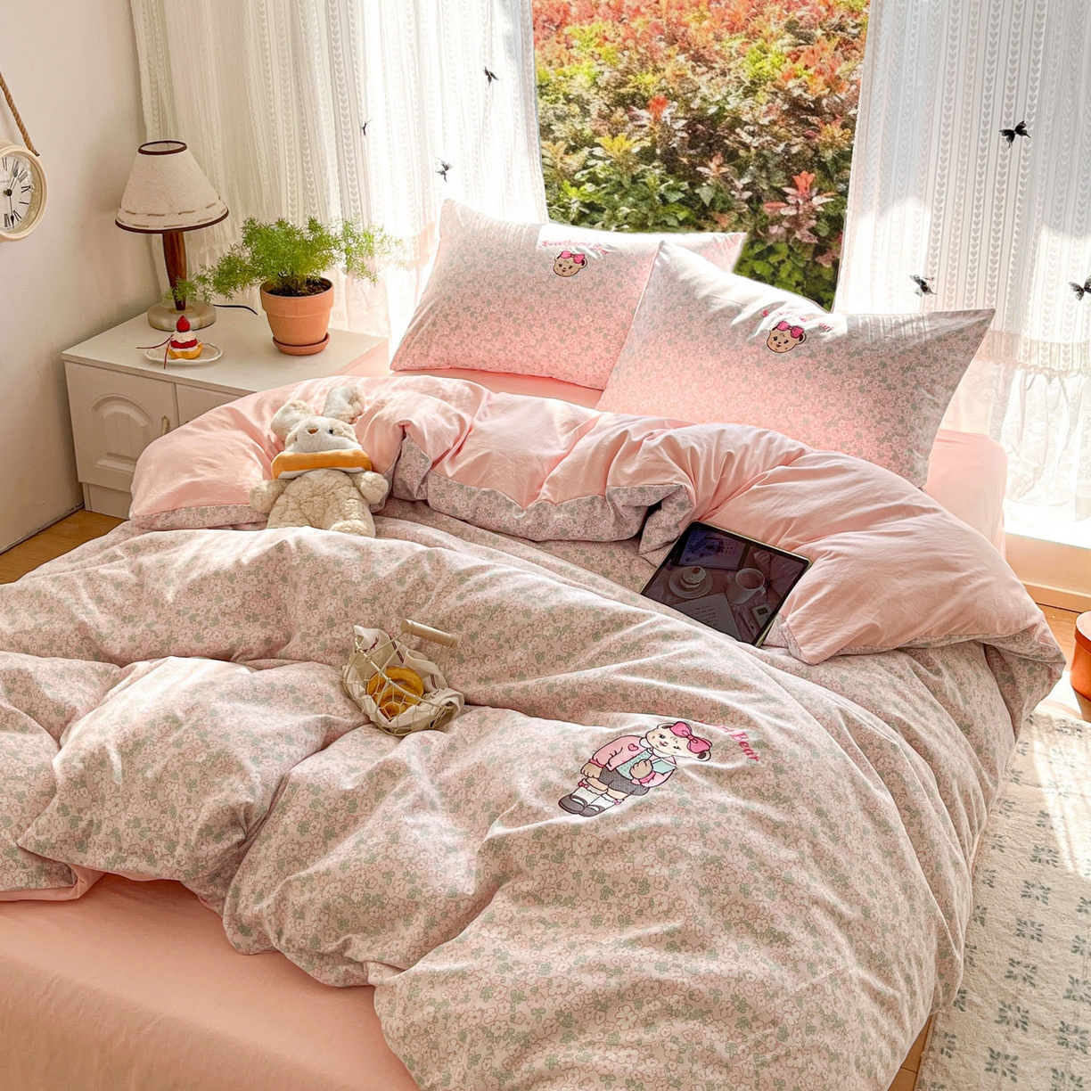 91家纺网 家纺一手货源 找家纺 优承佳生活馆 2026新款软糯云朵棉刺绣三件套四件套单被套小熊系列-系列二 蝴蝶结小熊