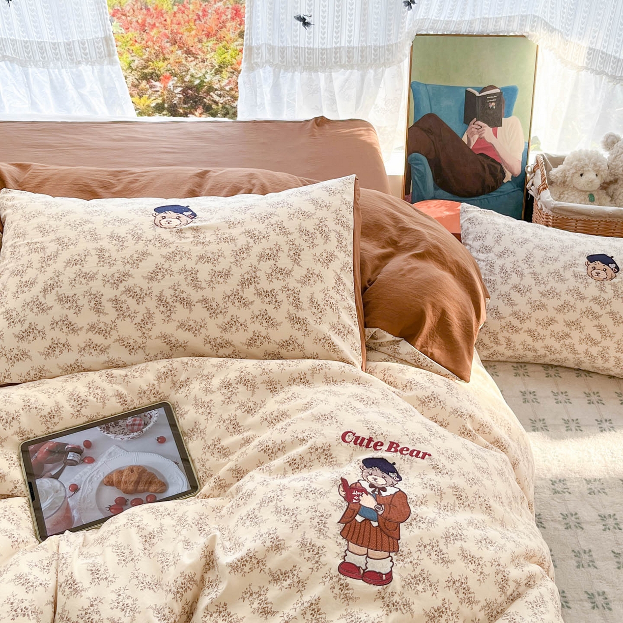 91家纺网 家纺一手货源 找家纺 优承佳生活馆 2026新款软糯云朵棉刺绣三件套四件套单被套小熊系列-系列二 花枝熊