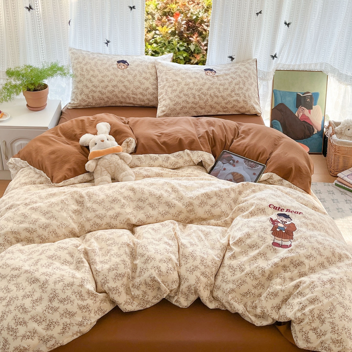 91家纺网 家纺一手货源 找家纺 优承佳生活馆 2026新款软糯云朵棉刺绣三件套四件套单被套小熊系列-系列二 花枝熊