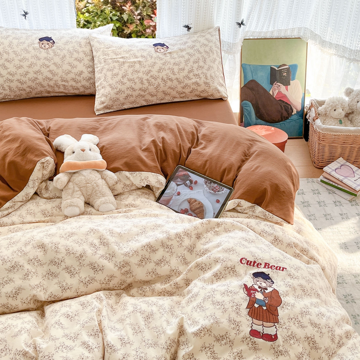 91家纺网 家纺一手货源 找家纺 优承佳生活馆 2026新款软糯云朵棉刺绣三件套四件套单被套小熊系列-系列二 花枝熊