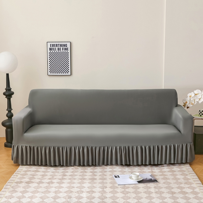 （总）兴俪韵家纺 2025新款裙边款纯色双扶手提花绒沙发套