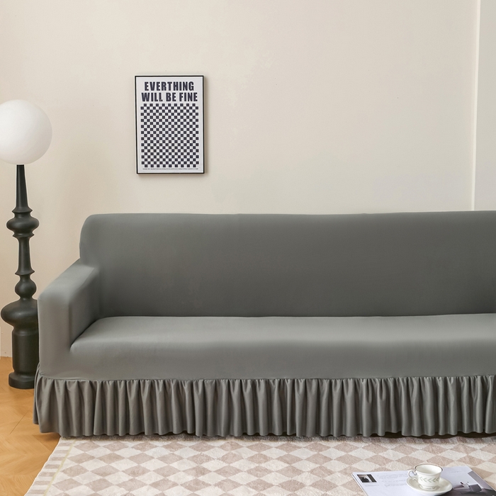 91家纺网 家纺一手货源 找家纺 （总）兴俪韵家纺 2025新款裙边款纯色双扶手提花绒沙发套