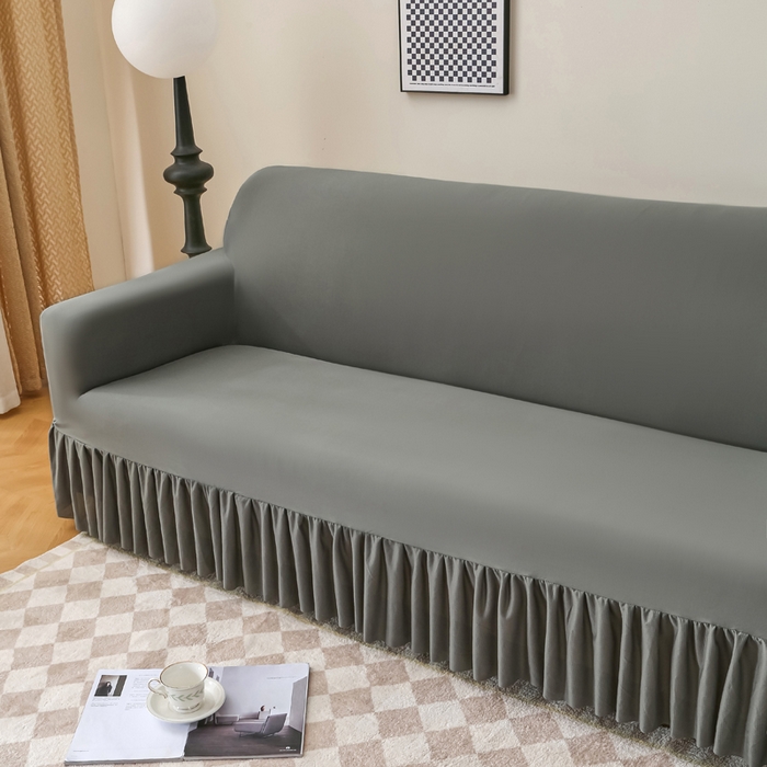 91家纺网 家纺一手货源 找家纺 （总）兴俪韵家纺 2025新款裙边款纯色双扶手提花绒沙发套