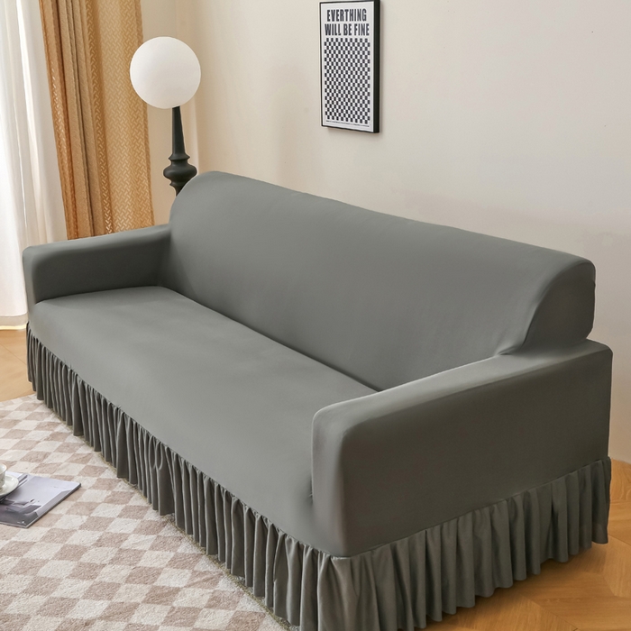 91家纺网 家纺一手货源 找家纺 （总）兴俪韵家纺 2025新款裙边款纯色双扶手提花绒沙发套