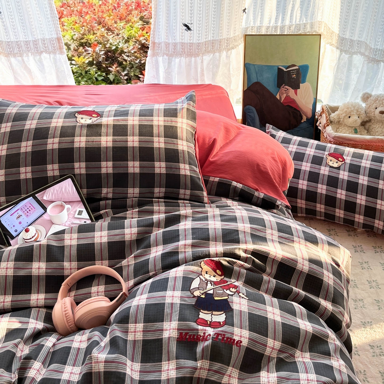 91家纺网 家纺一手货源 找家纺 优承佳生活馆 2026新款软糯云朵棉刺绣三件套四件套单被套小熊系列-系列二 小提琴熊