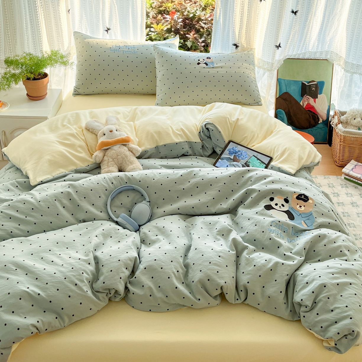 91家纺网 家纺一手货源 找家纺 优承佳生活馆 2026新款软糯云朵棉刺绣三件套四件套单被套小熊系列-系列二 熊猫与熊