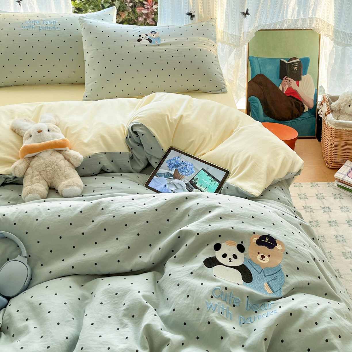 91家纺网 家纺一手货源 找家纺 优承佳生活馆 2026新款软糯云朵棉刺绣三件套四件套单被套小熊系列-系列二 熊猫与熊