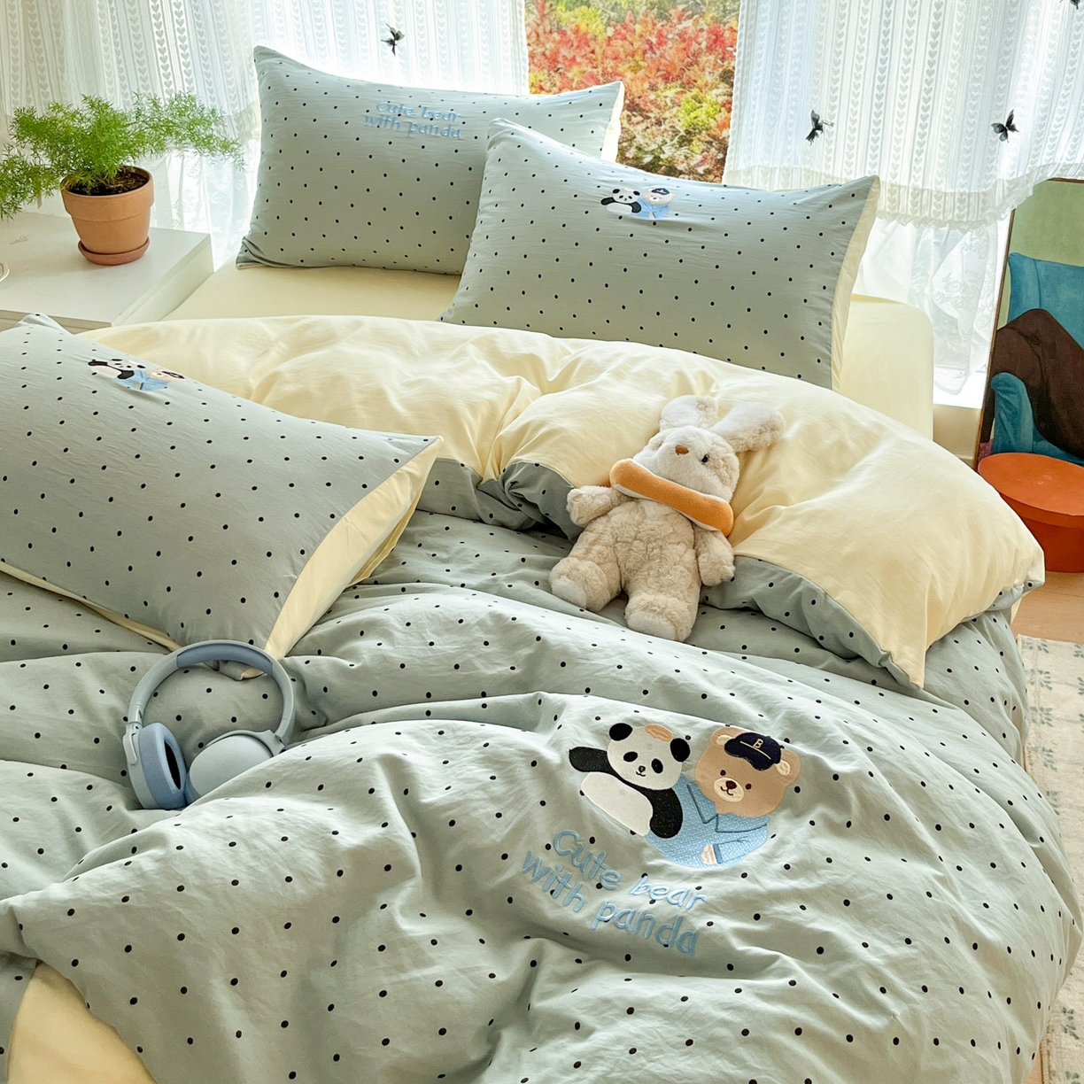 91家纺网 家纺一手货源 找家纺 优承佳生活馆 2026新款软糯云朵棉刺绣三件套四件套单被套小熊系列-系列二 熊猫与熊
