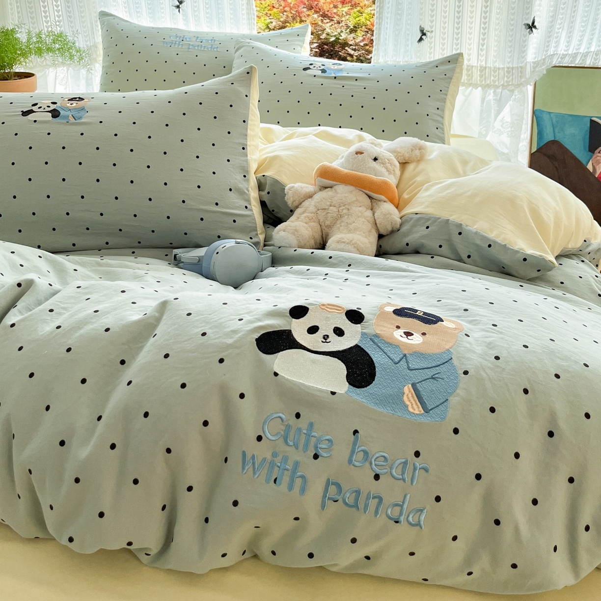 91家纺网 家纺一手货源 找家纺 优承佳生活馆 2026新款软糯云朵棉刺绣三件套四件套单被套小熊系列-系列二 熊猫与熊