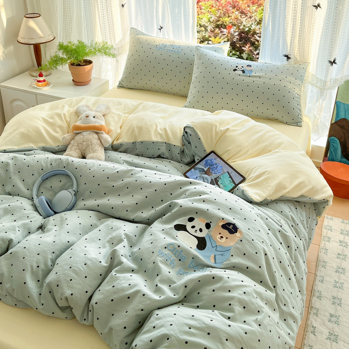 91家纺网 家纺一手货源 找家纺 优承佳生活馆 2026新款软糯云朵棉刺绣三件套四件套单被套小熊系列-系列二 熊猫与熊
